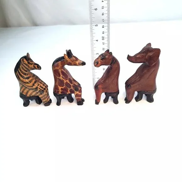 Hand Carved African Safari Animal Figure Lot Tribal Folk Art Elephant Zebra Wood - Picture 8 of 8